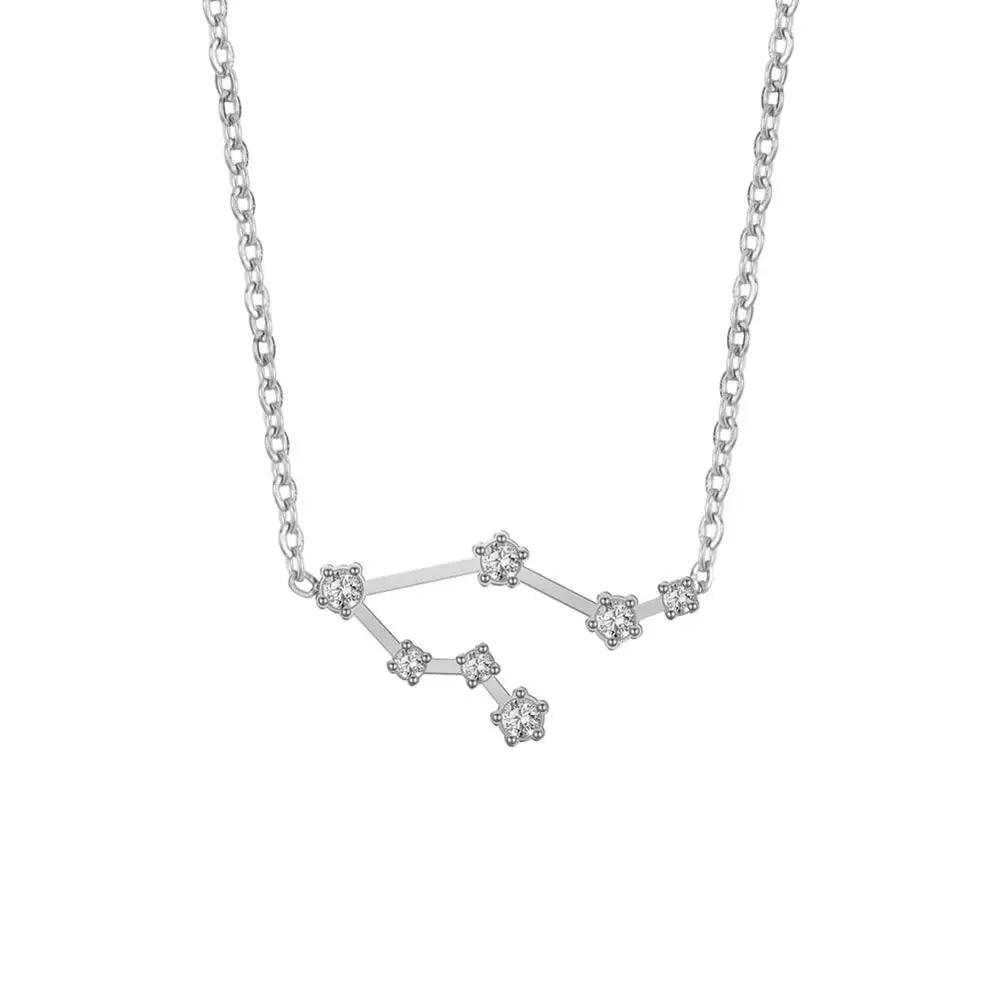 Women's Crystal Zircon Constellation Stainless Steel Necklace - Lovez Aqua© - Gemini - Silver