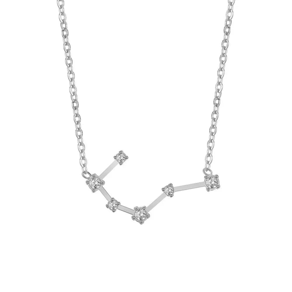 Women's Crystal Zircon Constellation Stainless Steel Necklace - Lovez Aqua© - Taurus - Silver