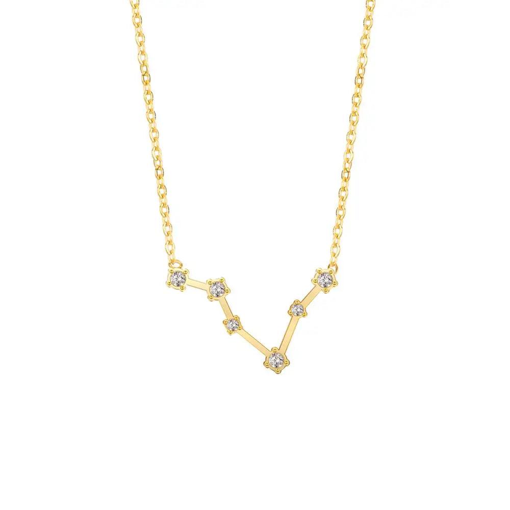 Women's Crystal Zircon Constellation Stainless Steel Necklace - Lovez Aqua© - Pisces - Gold