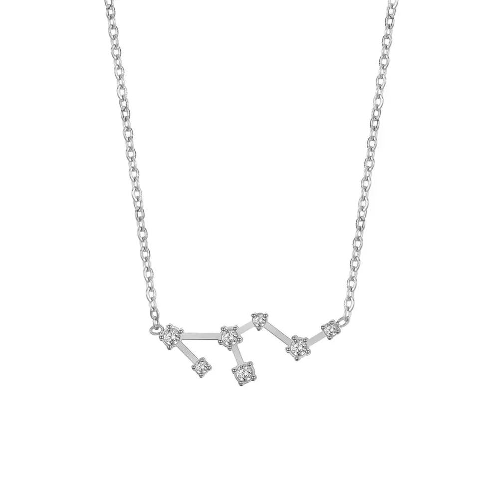 Women's Crystal Zircon Constellation Stainless Steel Necklace - Lovez Aqua© - Leo - Silver