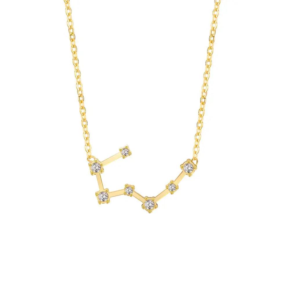 Women's Crystal Zircon Constellation Stainless Steel Necklace - Lovez Aqua© - Cancer - Gold