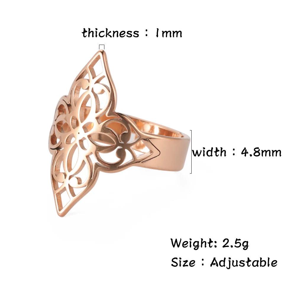 Women's Delicate Cutout Filigree Flower Stainless Steel Adjustable Ring - Lovez Aqua© - Rose Gold 2