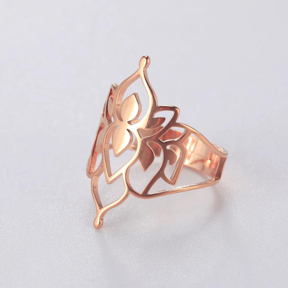 Women's Delicate Cutout Filigree Flower Stainless Steel Adjustable Ring - Lovez Aqua© -