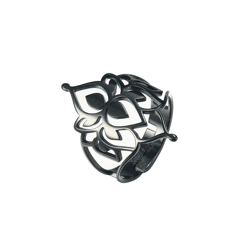 Women's Delicate Cutout Filigree Flower Stainless Steel Adjustable Ring - Lovez Aqua© - Black 2