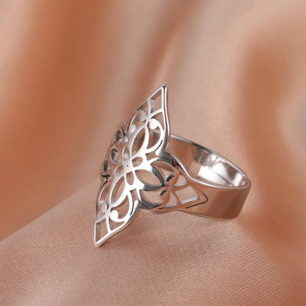 Women's Delicate Cutout Filigree Flower Stainless Steel Adjustable Ring - Lovez Aqua© -
