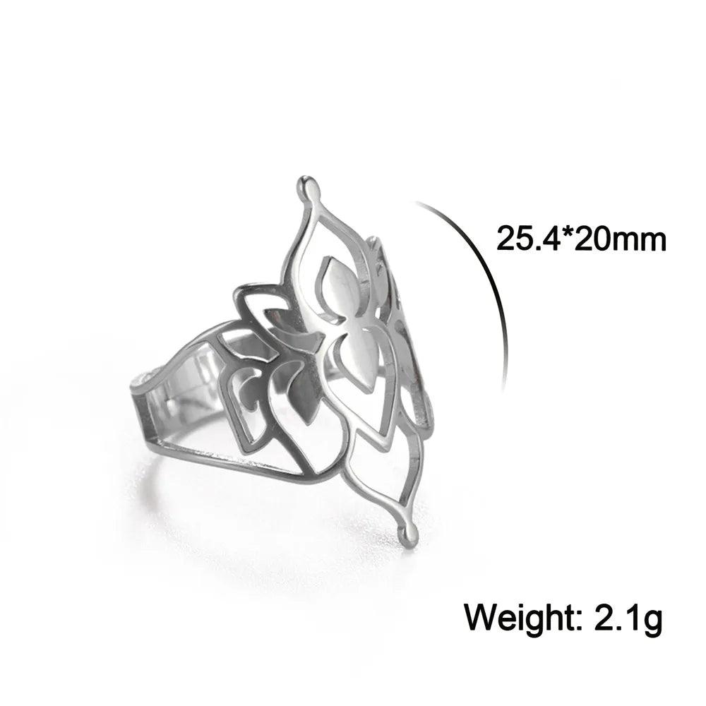 Women's Delicate Cutout Filigree Flower Stainless Steel Adjustable Ring - Lovez Aqua© - Silver 1