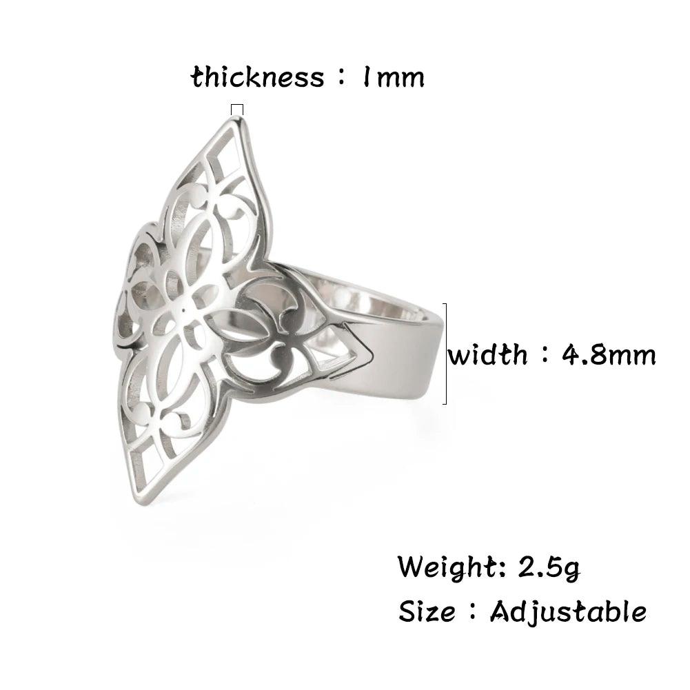 Women's Delicate Cutout Filigree Flower Stainless Steel Adjustable Ring - Lovez Aqua© - Silver 2