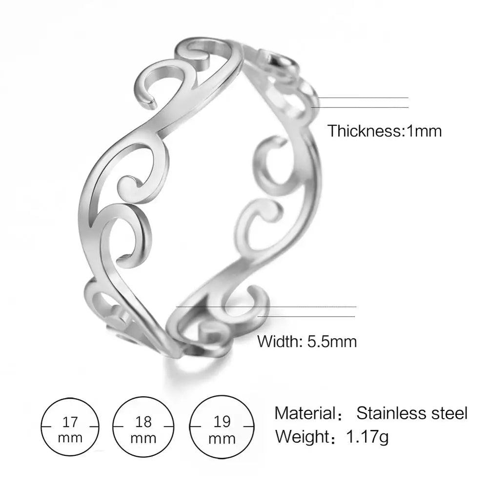 Women's Delicate Filigree Cutout Metallic Stainless Steel Ring - Lovez Aqua© - Steel Color-C / 9