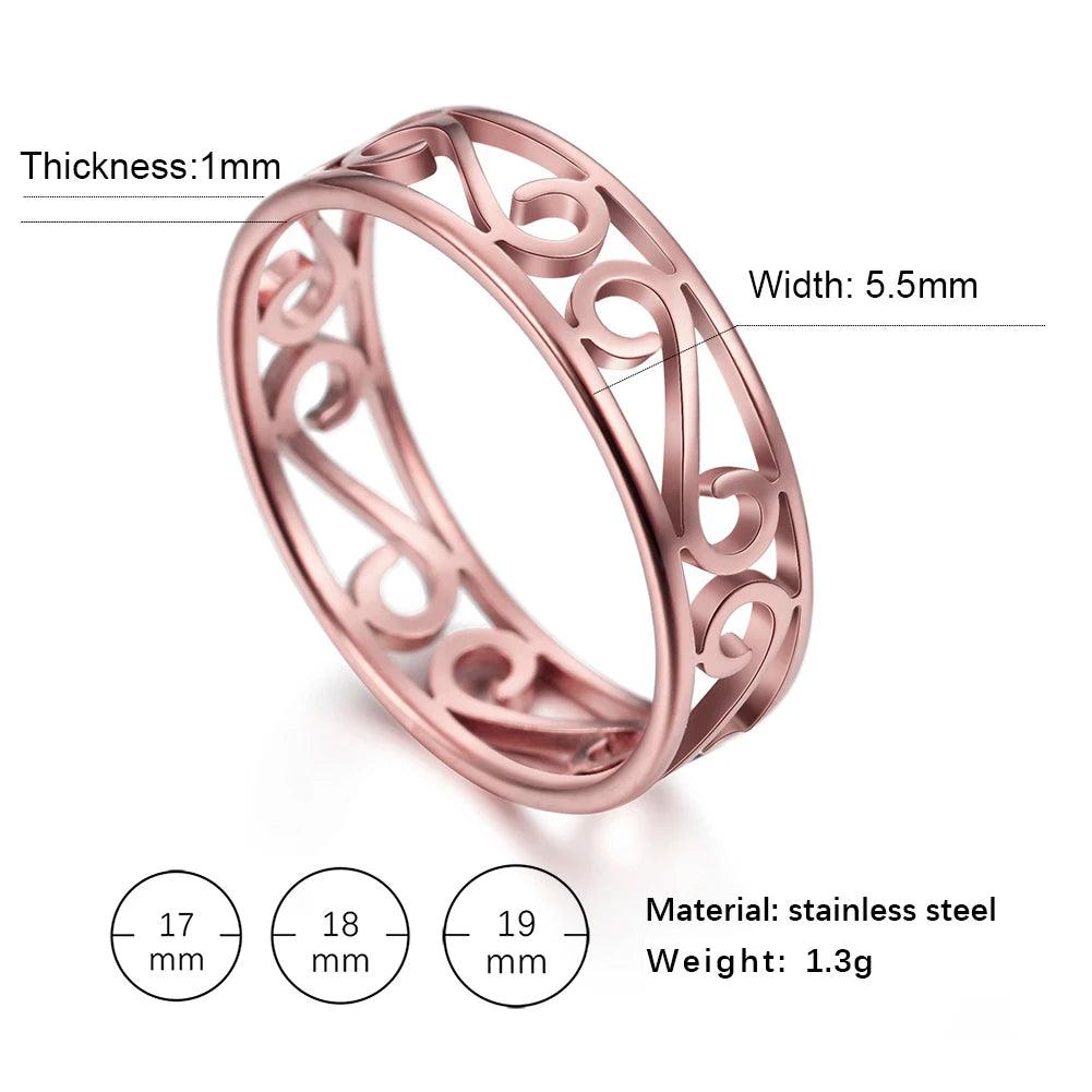Women's Delicate Filigree Cutout Metallic Stainless Steel Ring - Lovez Aqua© - Rose Gold Color-A / 9