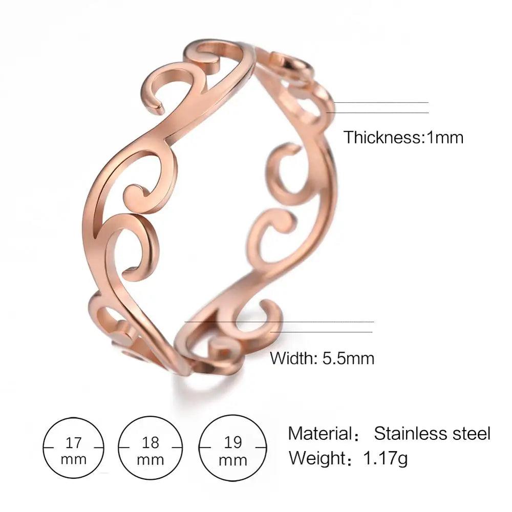 Women's Delicate Filigree Cutout Metallic Stainless Steel Ring - Lovez Aqua© - Rose Gold Color-C / 9