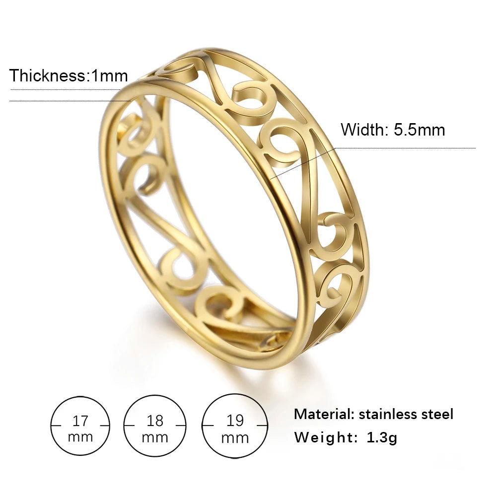 Women's Delicate Filigree Cutout Metallic Stainless Steel Ring - Lovez Aqua© - Gold Color-A / 9