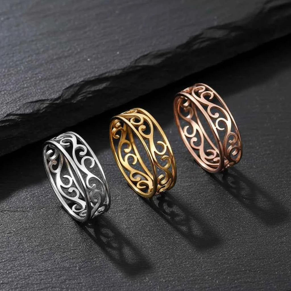 Women's Delicate Filigree Cutout Metallic Carved Ring