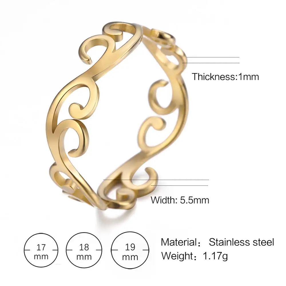 Women's Delicate Filigree Cutout Metallic Stainless Steel Ring - Lovez Aqua© - Gold Color-C / 9