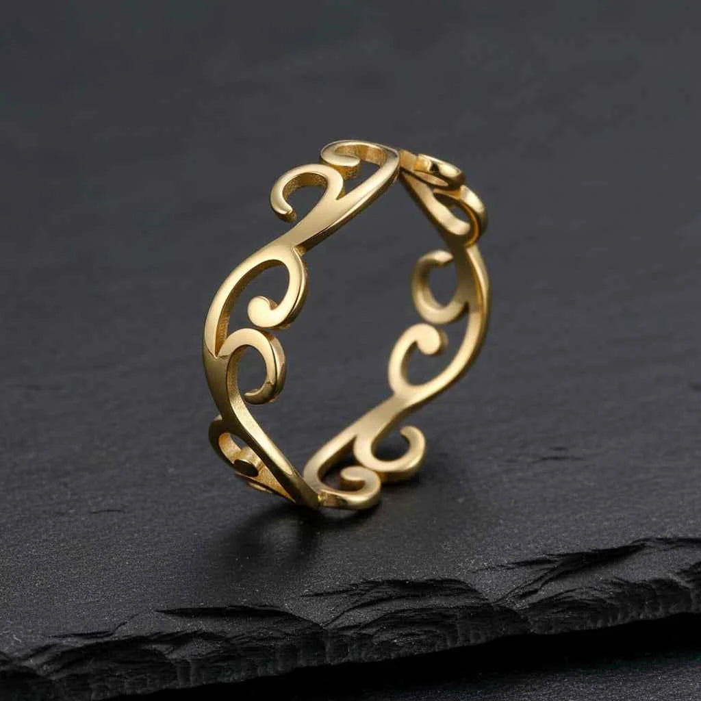 Women's Delicate Filigree Cutout Metallic Carved Ring