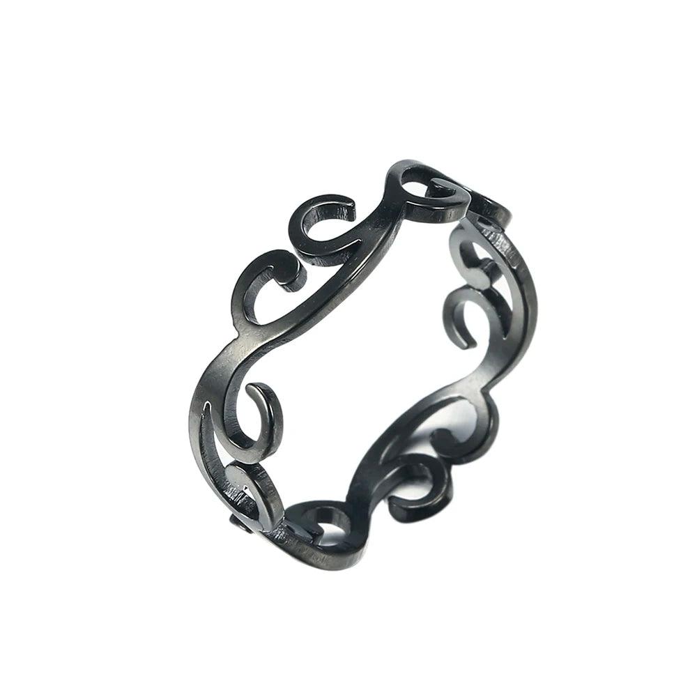 Women's Delicate Filigree Cutout Metallic Stainless Steel Ring - Lovez Aqua© - Black-C / 9