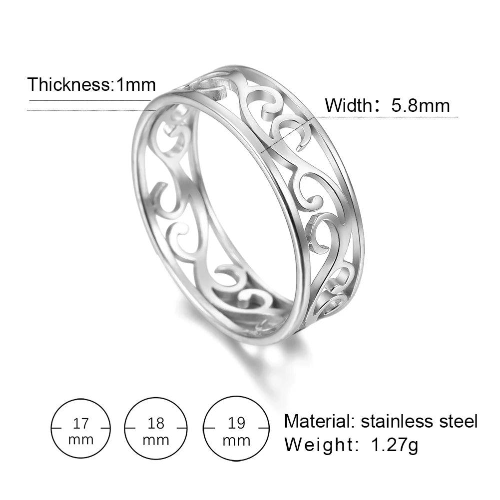 Women's Delicate Filigree Cutout Metallic Stainless Steel Ring - Lovez Aqua© - Steel Color-B / 9