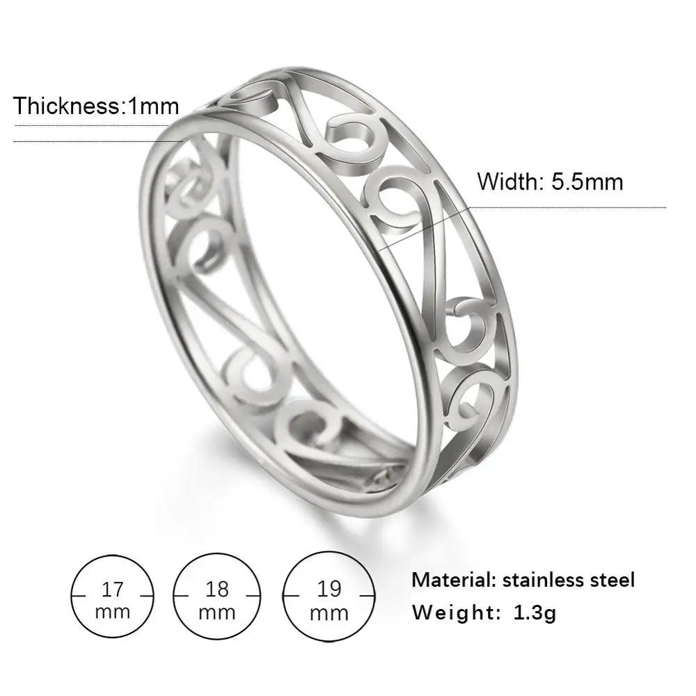 Women's Delicate Filigree Cutout Metallic Stainless Steel Ring - Lovez Aqua© - Steel Color-A / 9