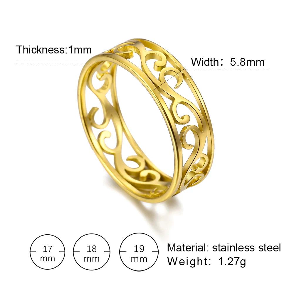 Women's Delicate Filigree Cutout Metallic Stainless Steel Ring - Lovez Aqua© - Gold Color-B / 9