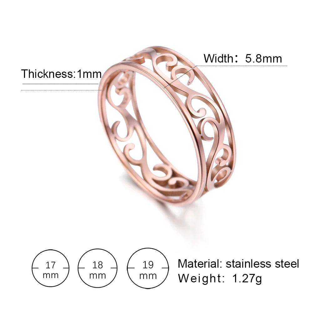 Women's Delicate Filigree Cutout Metallic Stainless Steel Ring - Lovez Aqua© - Rose Gold Color-B / 9