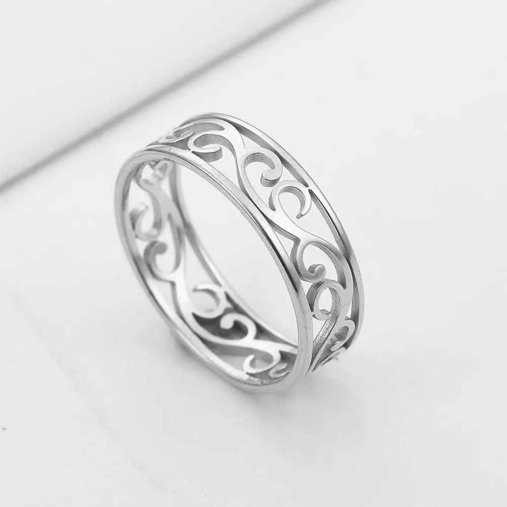 Women's Delicate Filigree Cutout Metallic Stainless Steel Ring - Lovez Aqua© -
