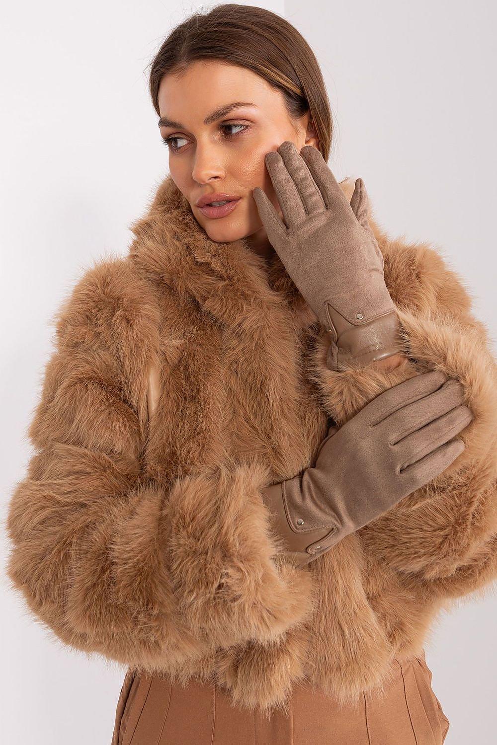 Women’s Elegant Taupe Genuine Leather & Suede Gloves - Lovez Aqua© - L/XL