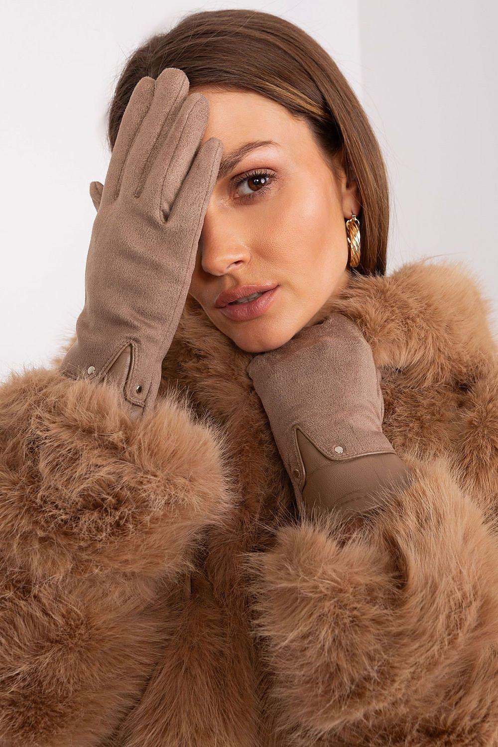Women’s Elegant Taupe Genuine Leather & Suede Gloves - Lovez Aqua© -