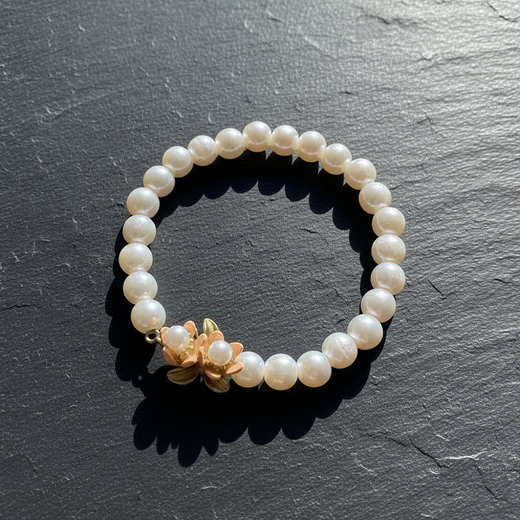 Women's Elegant White Bell Orchids Jewelry Set with Imitation Pearls - Lovez Aqua© - Bracelet