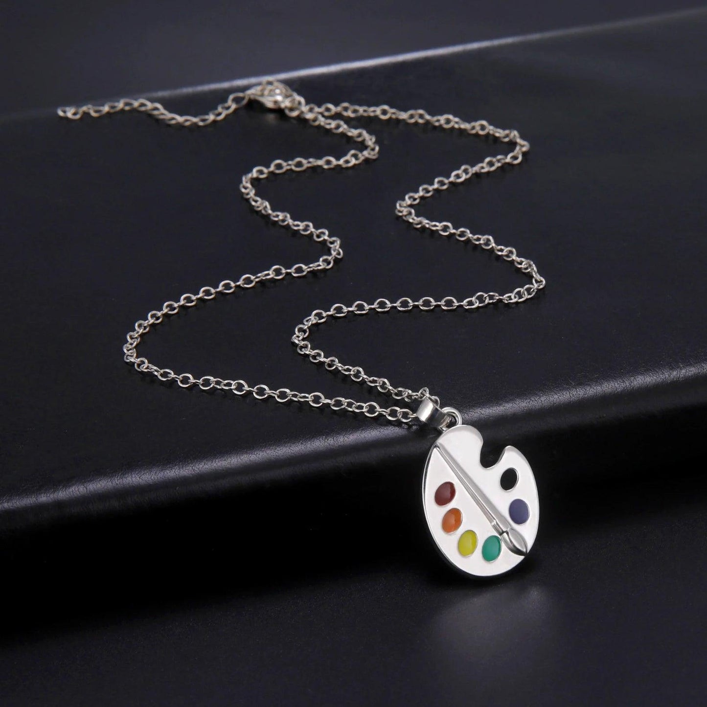 Women's Enamel Artist's Palette & Paint Brush Pendant Necklace - Lovez Aqua© -