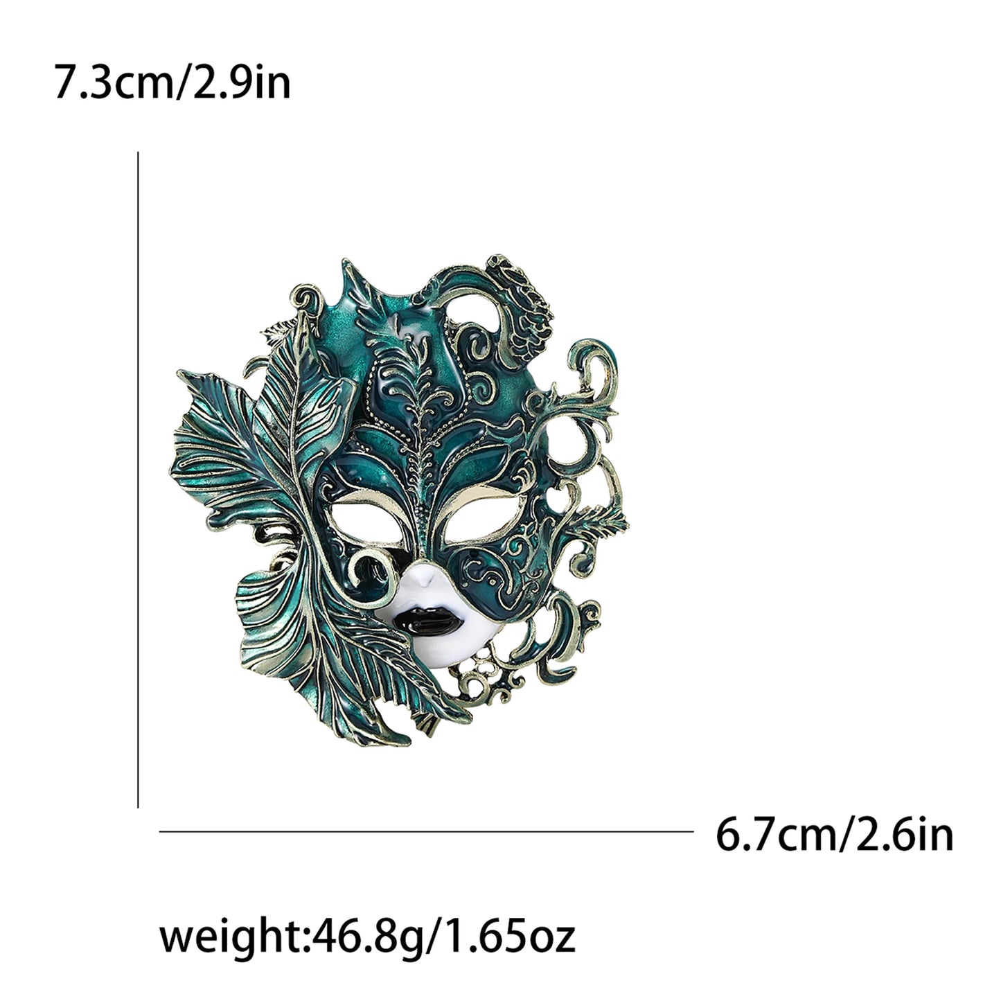 Women's Engraved Fantasy Venetian Masquerade Mask Brooch Pin - Lovez Aqua© -