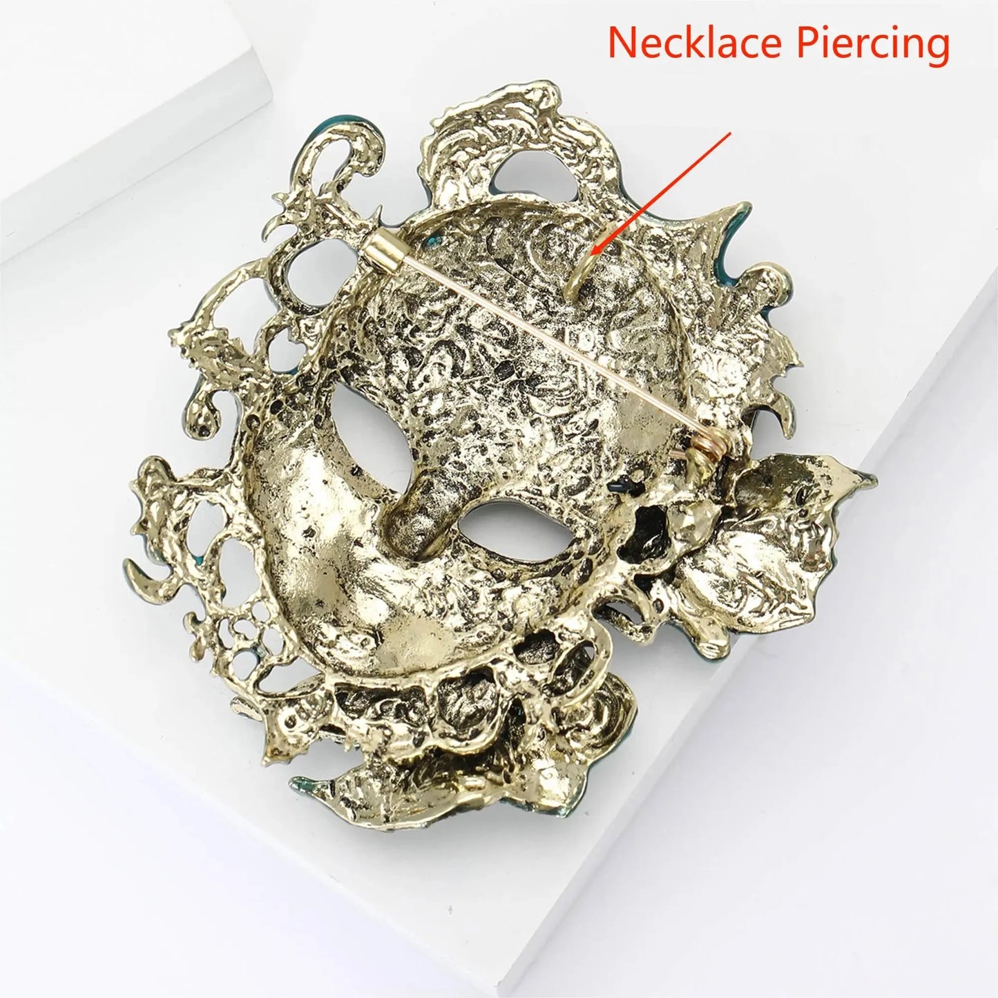 Women's Engraved Fantasy Venetian Masquerade Mask Brooch Pin - Lovez Aqua© -