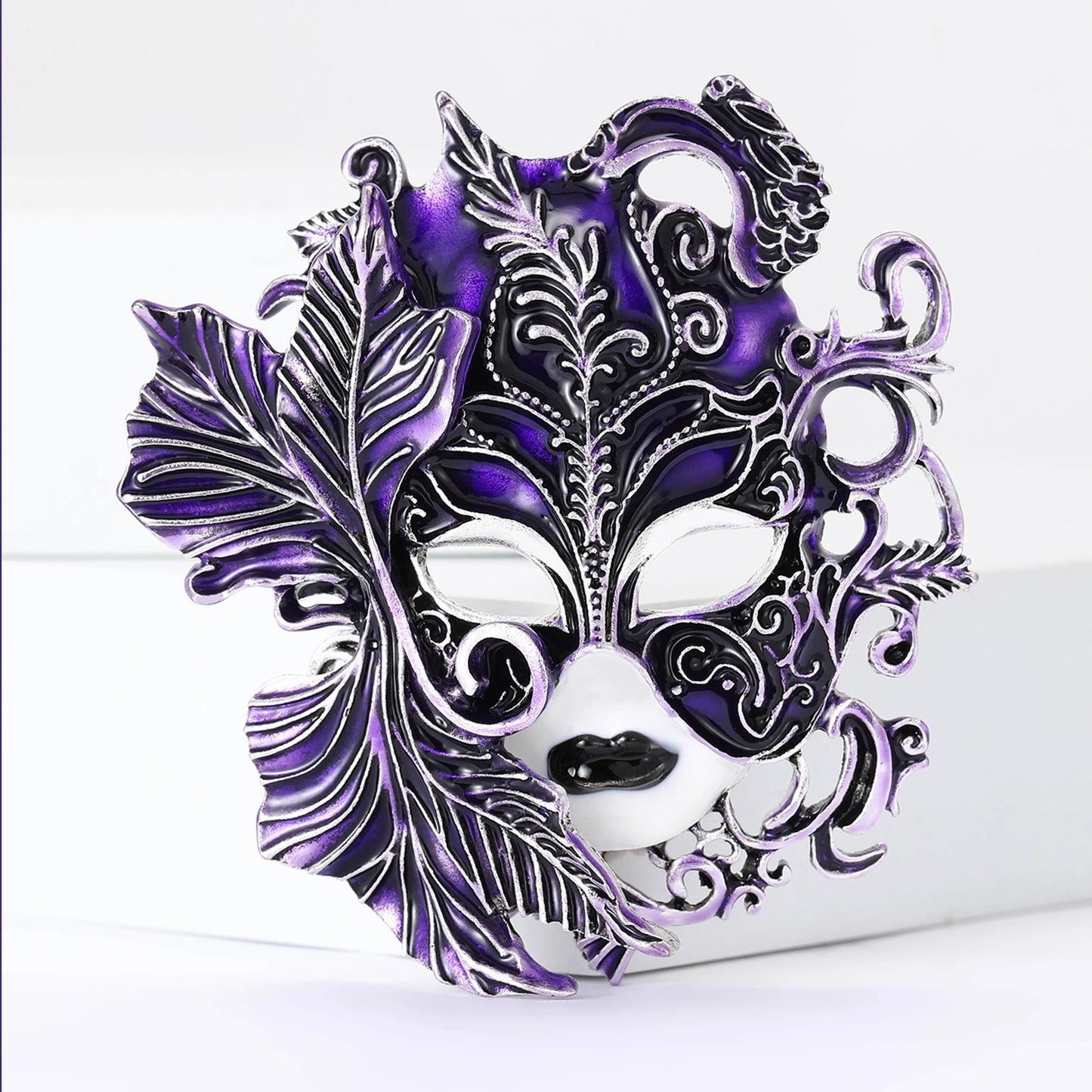 Women's Engraved Fantasy Venetian Masquerade Mask Brooch Pin - Lovez Aqua© - Purple