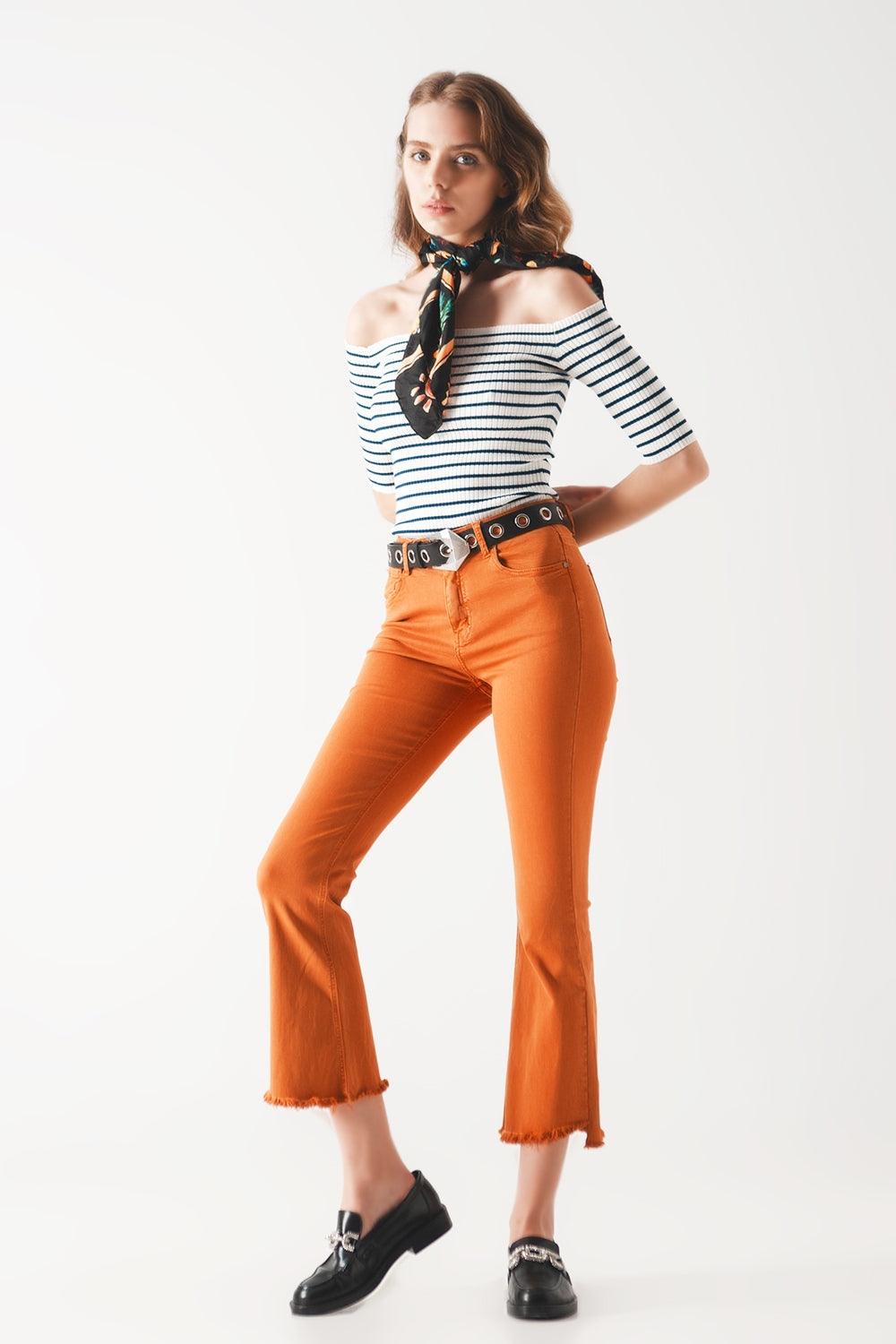 Women's Fine Knit White & Navy Off-Shoulder Striped Nautical Bardot Blouse - Lovez Aqua© -