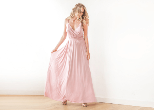 Women's Flowing Pink Wrap Maxi Dress With High Slit