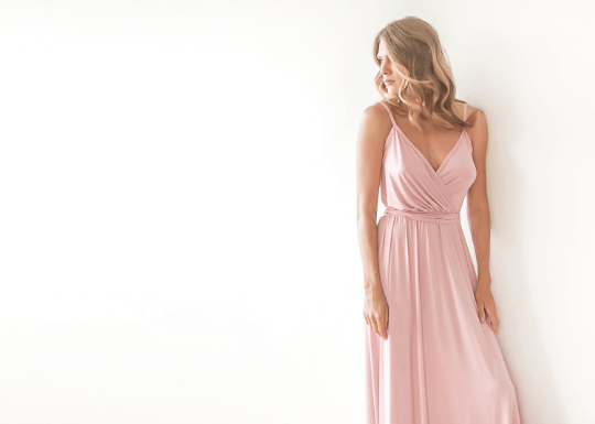 Women's Flowing Pink Wrap Maxi Dress With High Slit