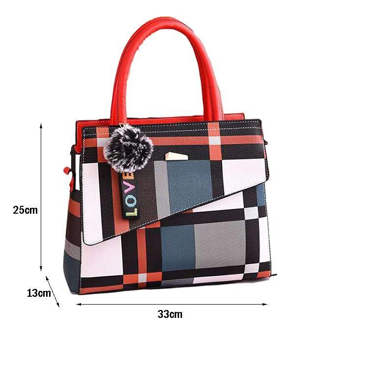 Women's Geometrical Patchwork Large Shoulder Handbag With Strap - Lovez Aqua© -