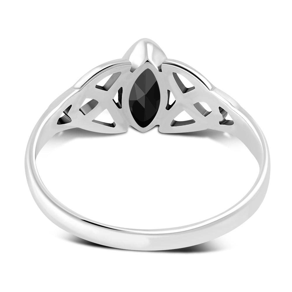 Women's Marquise Cut Black Onyx Stone Celtic Silver Ring - Lovez Aqua© -