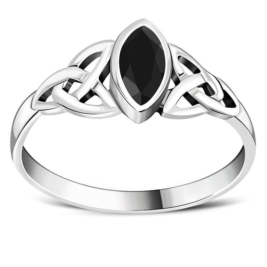 Women's Marquise Cut Black Onyx Stone Celtic Silver Ring - Lovez Aqua© -