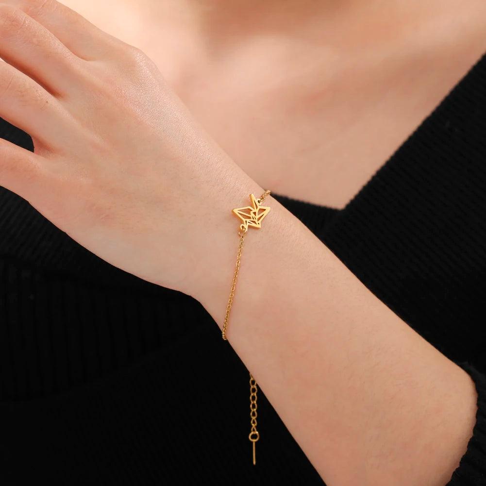 Women's Minimalist Origami Fox Stainless Steel Bracelet - Lovez Aqua© -
