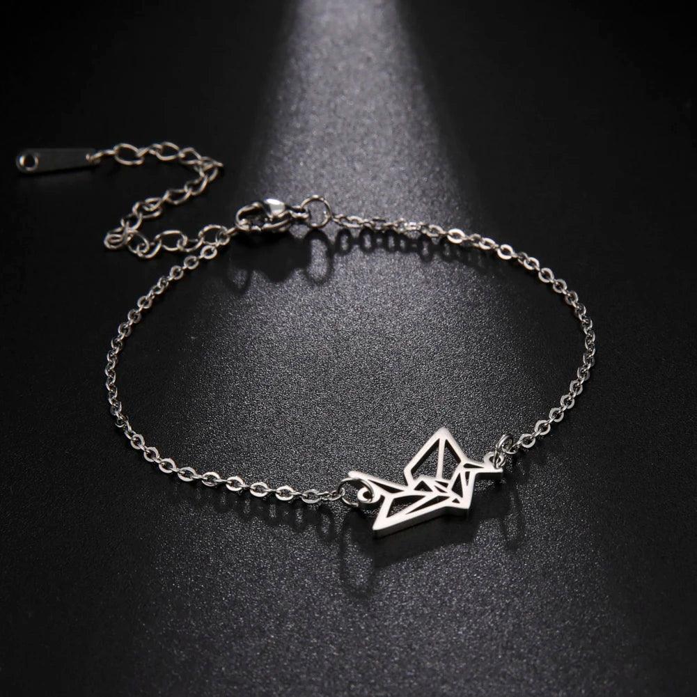 Women's Minimalist Origami Fox Stainless Steel Bracelet - Lovez Aqua© - Crane Steel