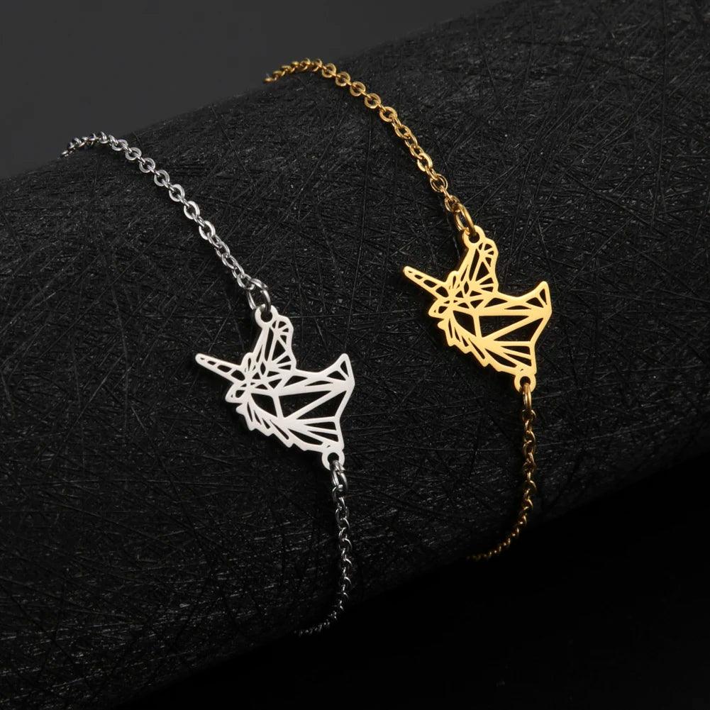 Women's Minimalist Origami Fox Stainless Steel Bracelet - Lovez Aqua© -