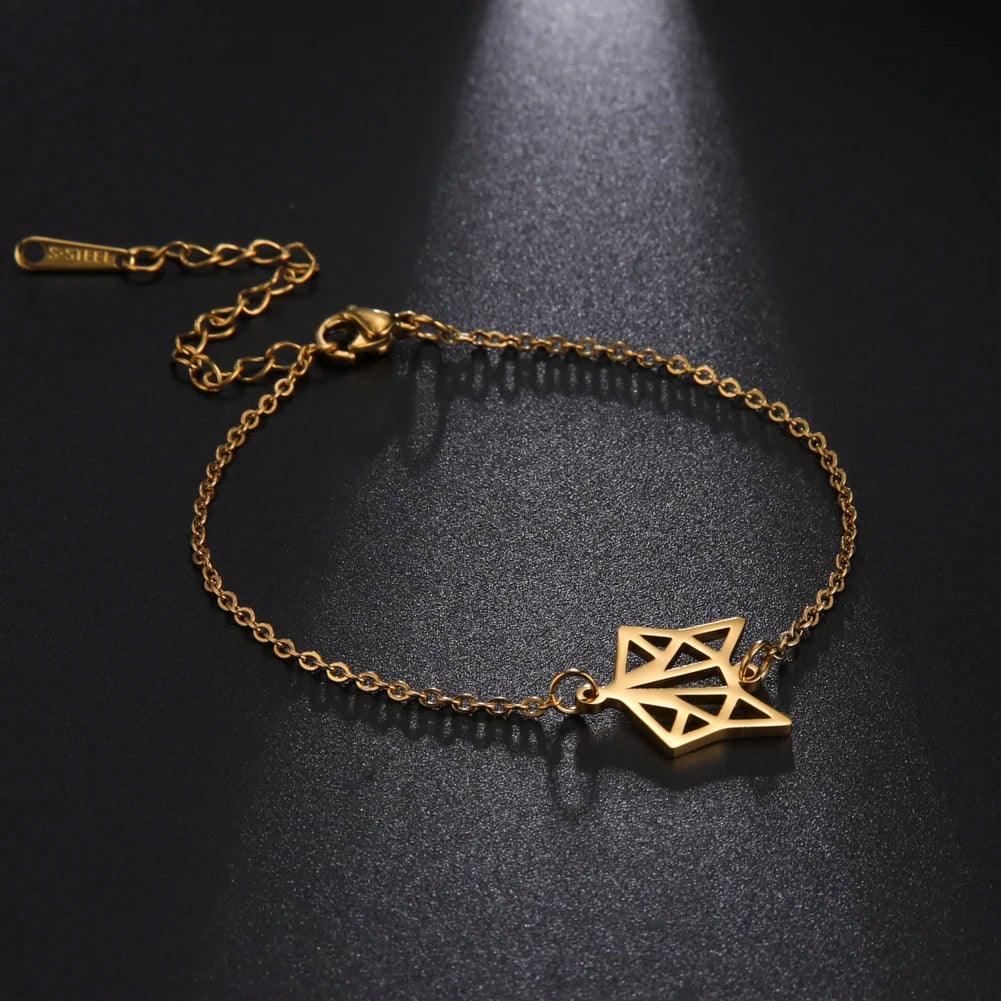 Women's Minimalist Origami Fox Stainless Steel Bracelet - Lovez Aqua© - Fox Gold