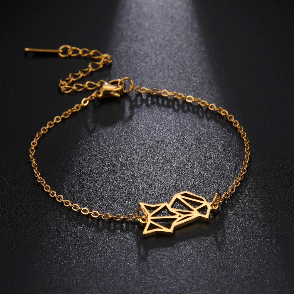 Women's Minimalist Origami Fox Stainless Steel Bracelet - Lovez Aqua© - Fox Gold 2