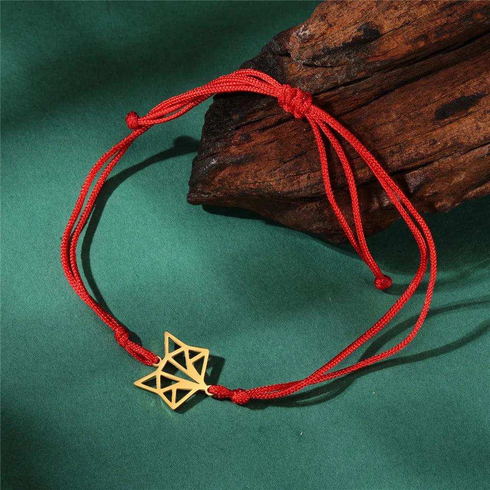 Women's Minimalist Origami Fox Stainless Steel Bracelet - Lovez Aqua© - Fox Red Rope