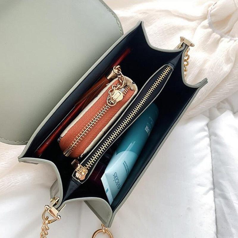 Women's Modern Geometric Shoulder Cross Chain Strap Handbag with Gold Accents - Lovez Aqua© -