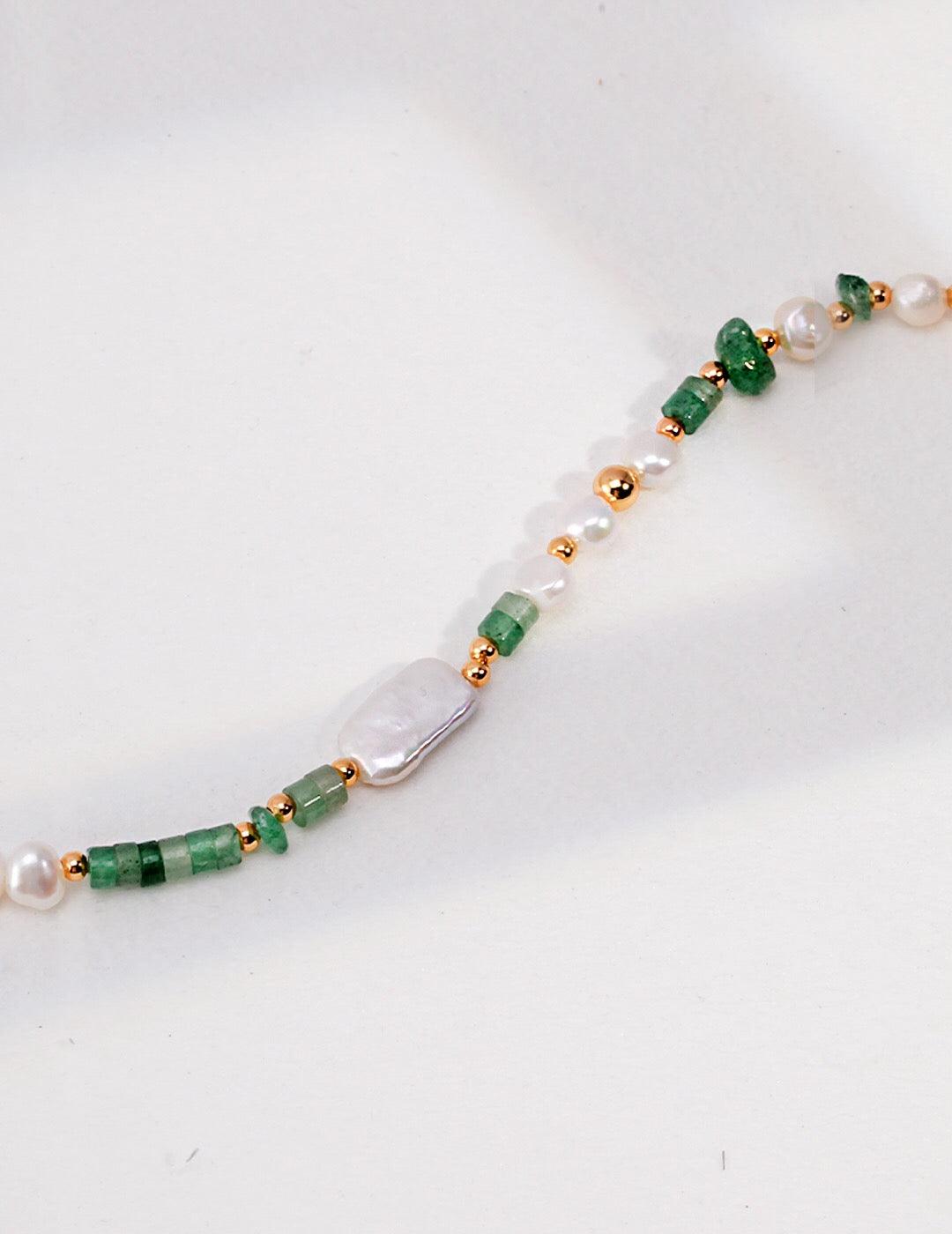 Women's Natural Aventurine Bead & Pearl Choker Necklace - Lovez Aqua© -