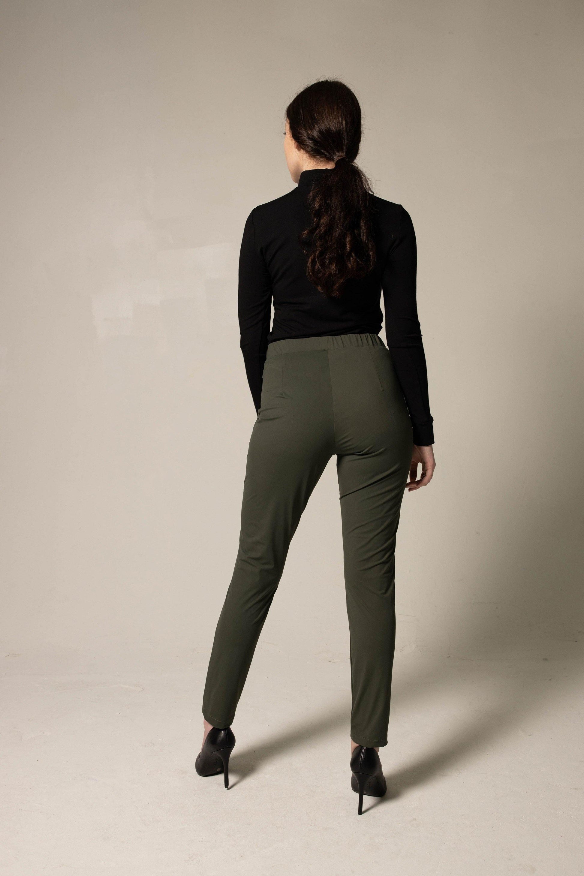 Women's Olive Green Nylon Skinny Fit Pants - Lovez Aqua© -