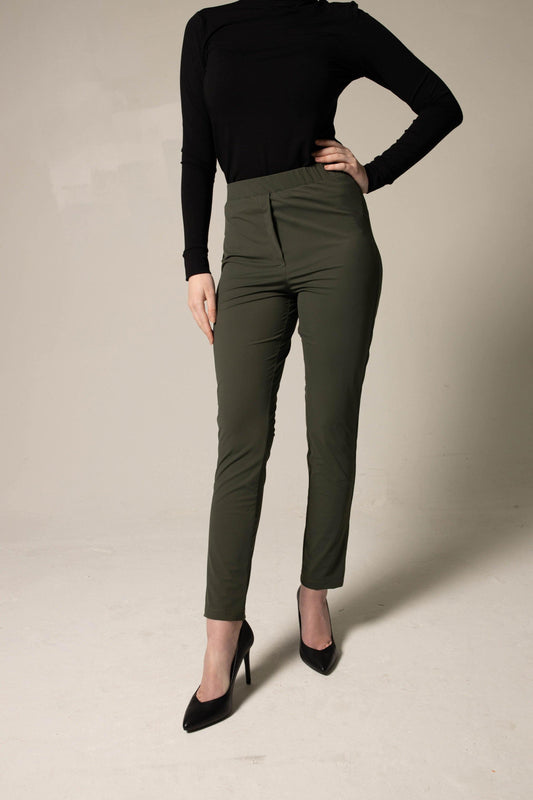 Women's Olive Green Nylon Skinny Fit Pants - Lovez Aqua© -