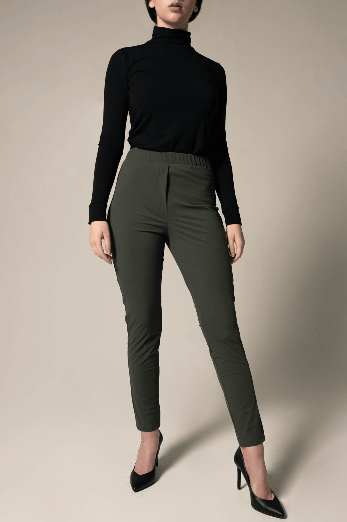 Women's Olive Green Nylon Skinny Fit Pants - Lovez Aqua© -