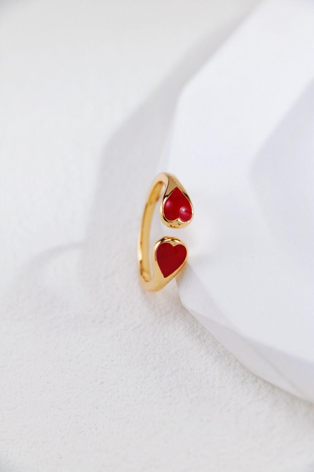Women's Simple Red Heart Shaped 18ct Gold Vermeil Plated Ring - Lovez Aqua© -