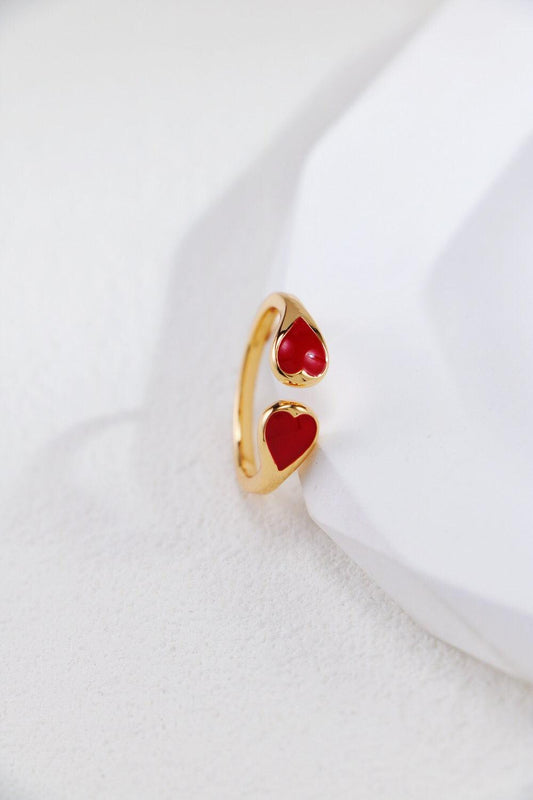 Women's Simple Red Heart Shaped 18ct Gold Vermeil Plated Ring - Lovez Aqua© -